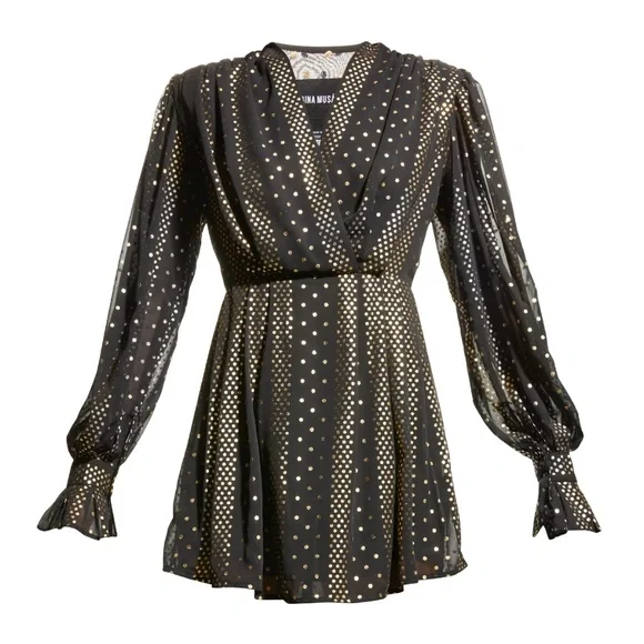 Sabina Musayev Amara Foil-Dot Cocktail Dress - Picture 2 of 6